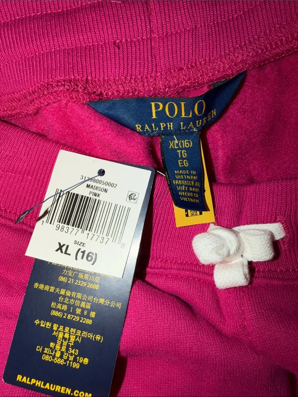 NWT Polo Ralph Lauren Girls Size XL Pink Cargo Pocket Joggers